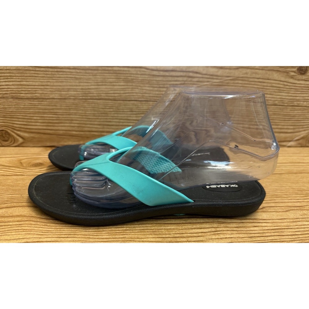 OKABASHI Maui Black Turquoise Flip Flops Thongs‎ Sandals Women's M-L USA